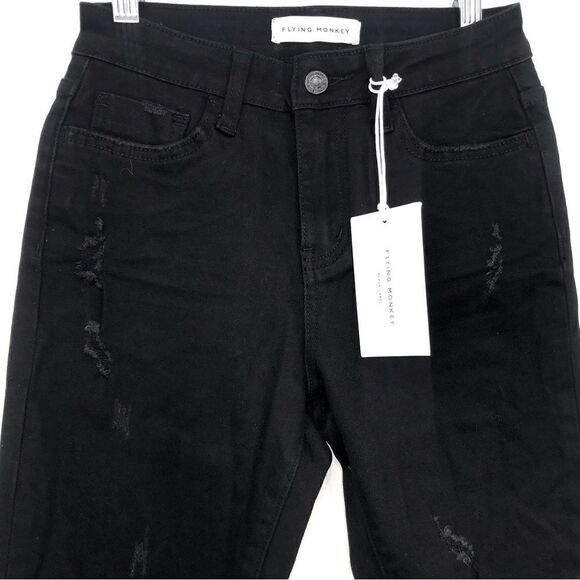 Flying Monkey LANI Black High Rise Clean Cut Fray Hem Crop Jeans NEW - Picture 7 of 16